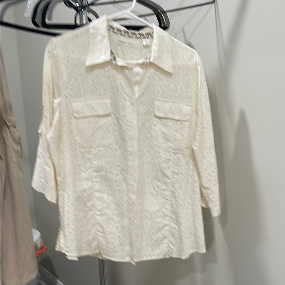 Coldwater Creek Cream Button Down Shirt Notched Collar